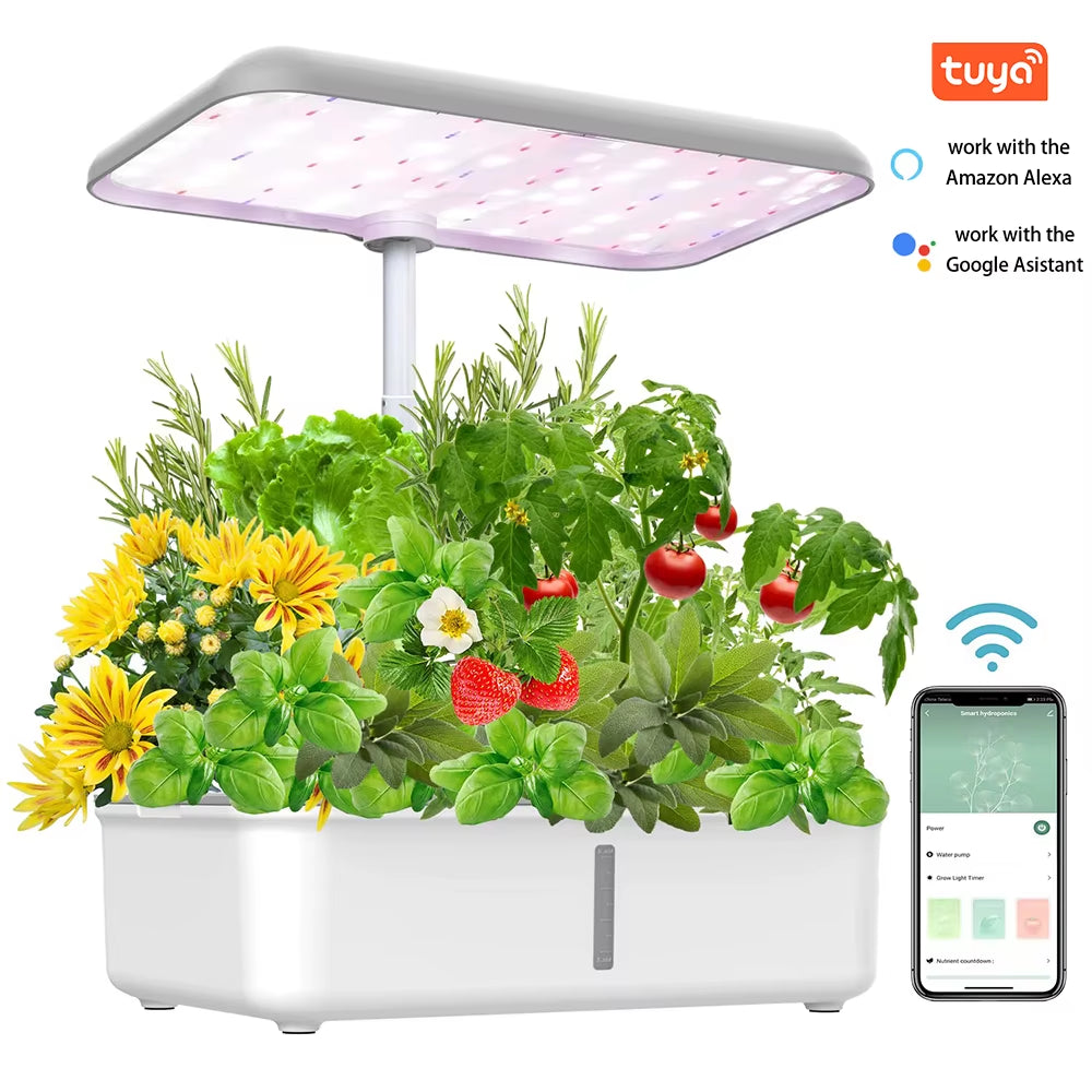 Smart Hydroponics Indoor Garden with LED Grow Light & Auto Pump - Complete Herb Growing Kit for Home