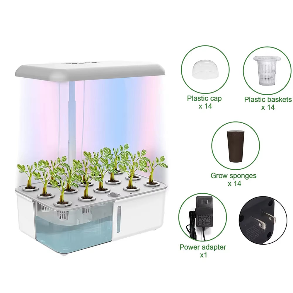 Smart Hydroponics Indoor Garden with LED Grow Light & Auto Pump - Complete Herb Growing Kit for Home