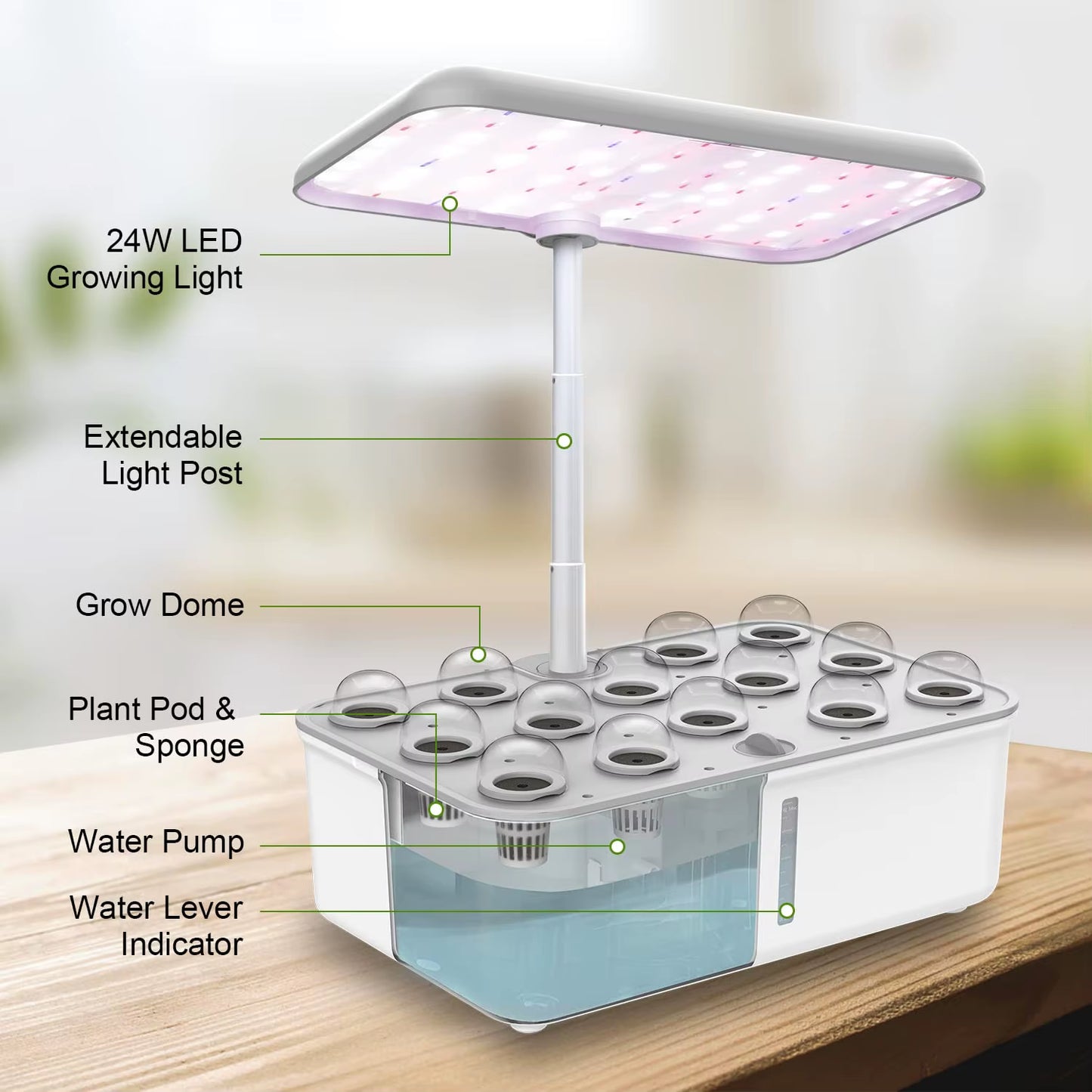 Smart Hydroponics Indoor Garden with LED Grow Light & Auto Pump - Complete Herb Growing Kit for Home