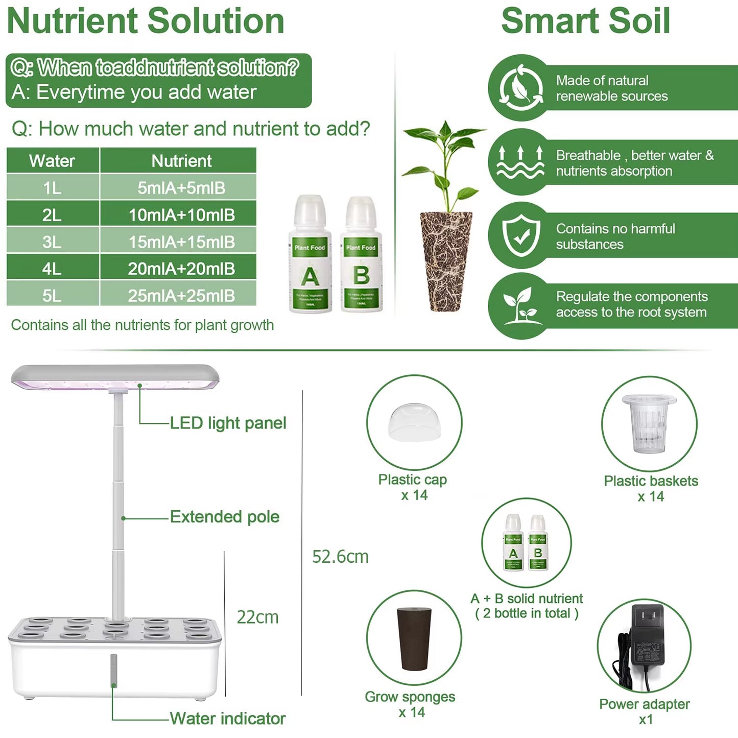 Smart Hydroponics Indoor Garden with LED Grow Light & Auto Pump - Complete Herb Growing Kit for Home