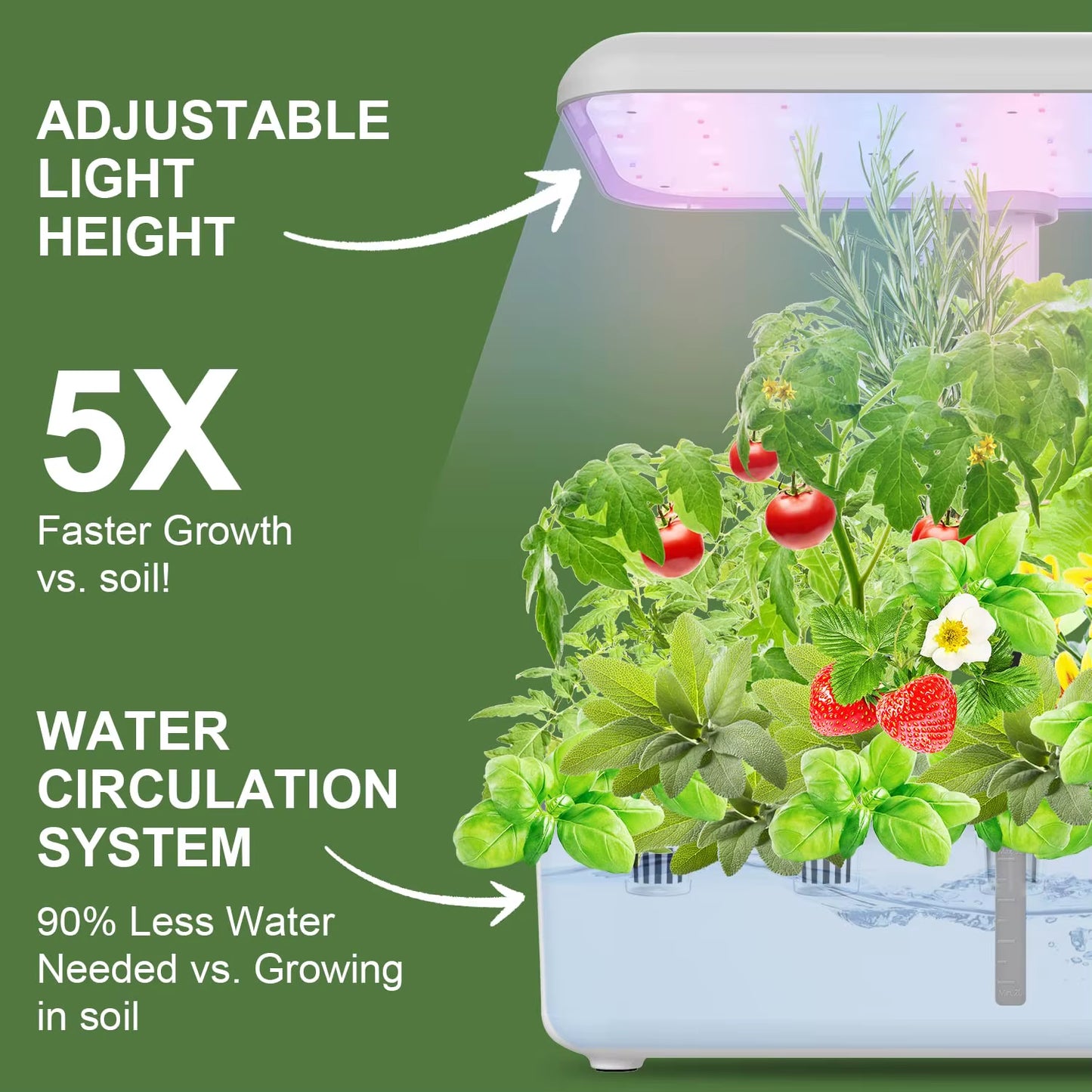 Smart Hydroponics Indoor Garden with LED Grow Light & Auto Pump - Complete Herb Growing Kit for Home