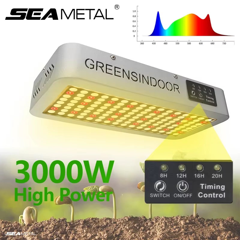 SEAMETAL 3000W Full Spectrum LED Grow Light with Timer - Perfect for Indoor Plant Growth!