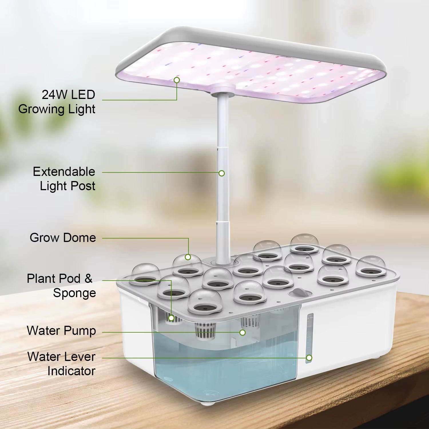 Smart Hydroponics Indoor Garden with LED Grow Light & Auto Pump - Complete Herb Growing Kit for Home