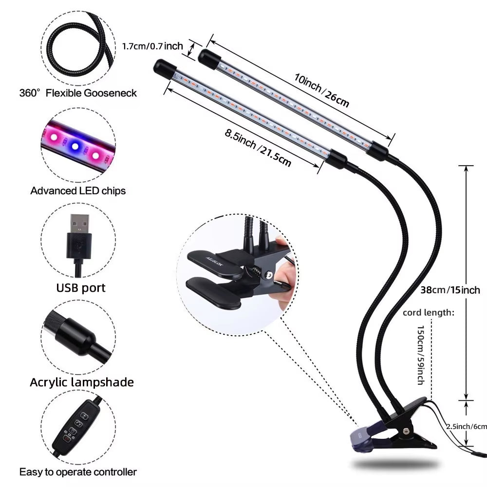 Ultimate USB LED Grow Light for Indoor Gardens - 10 Dimmable Levels, Full Spectrum & Timer Settings for Hydroponics - Perfect for Greenhouses!