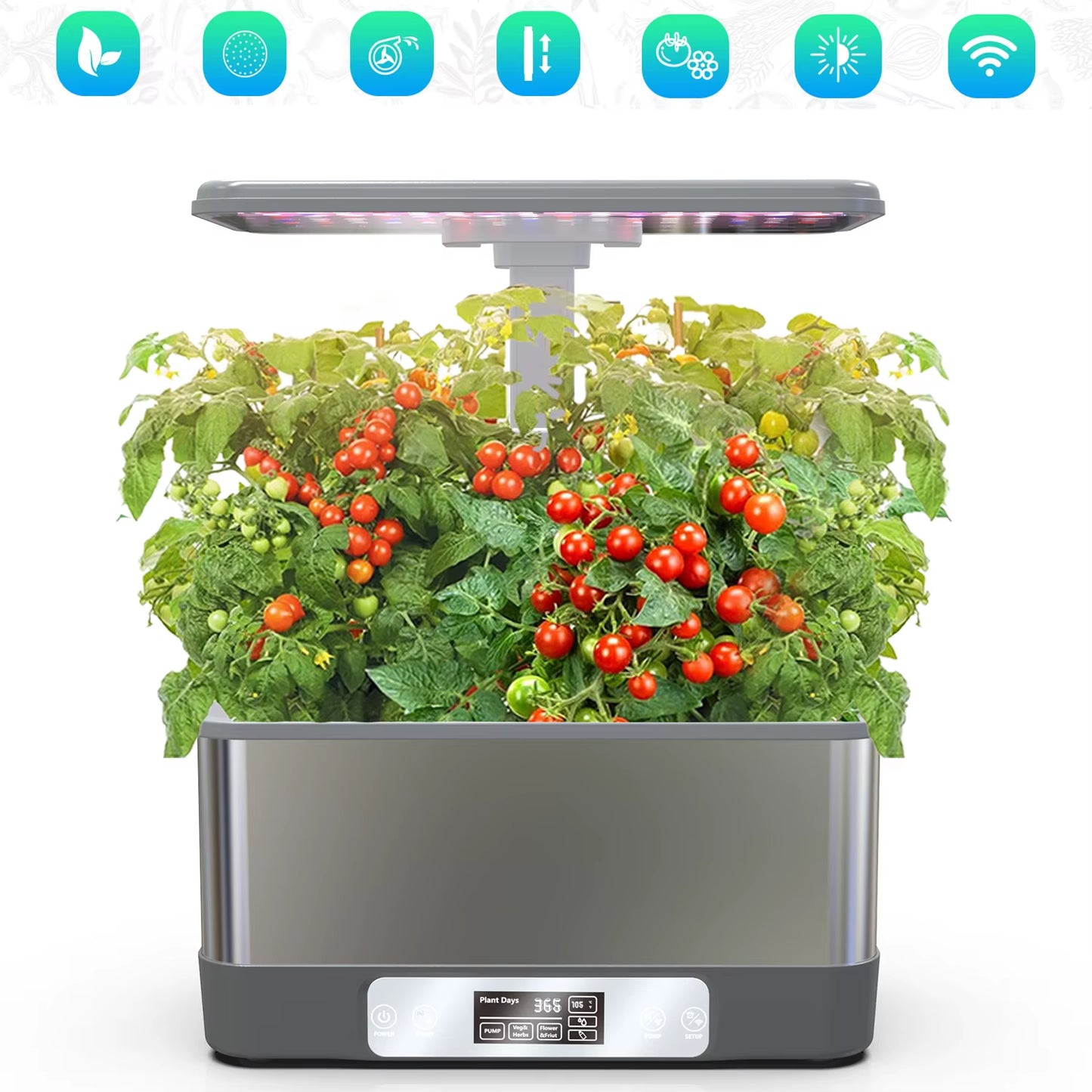 Smart Wifi Hydroponics Indoor Garden Kit - Grow 8 Herbs Soilless with LED Lights & Remote Control